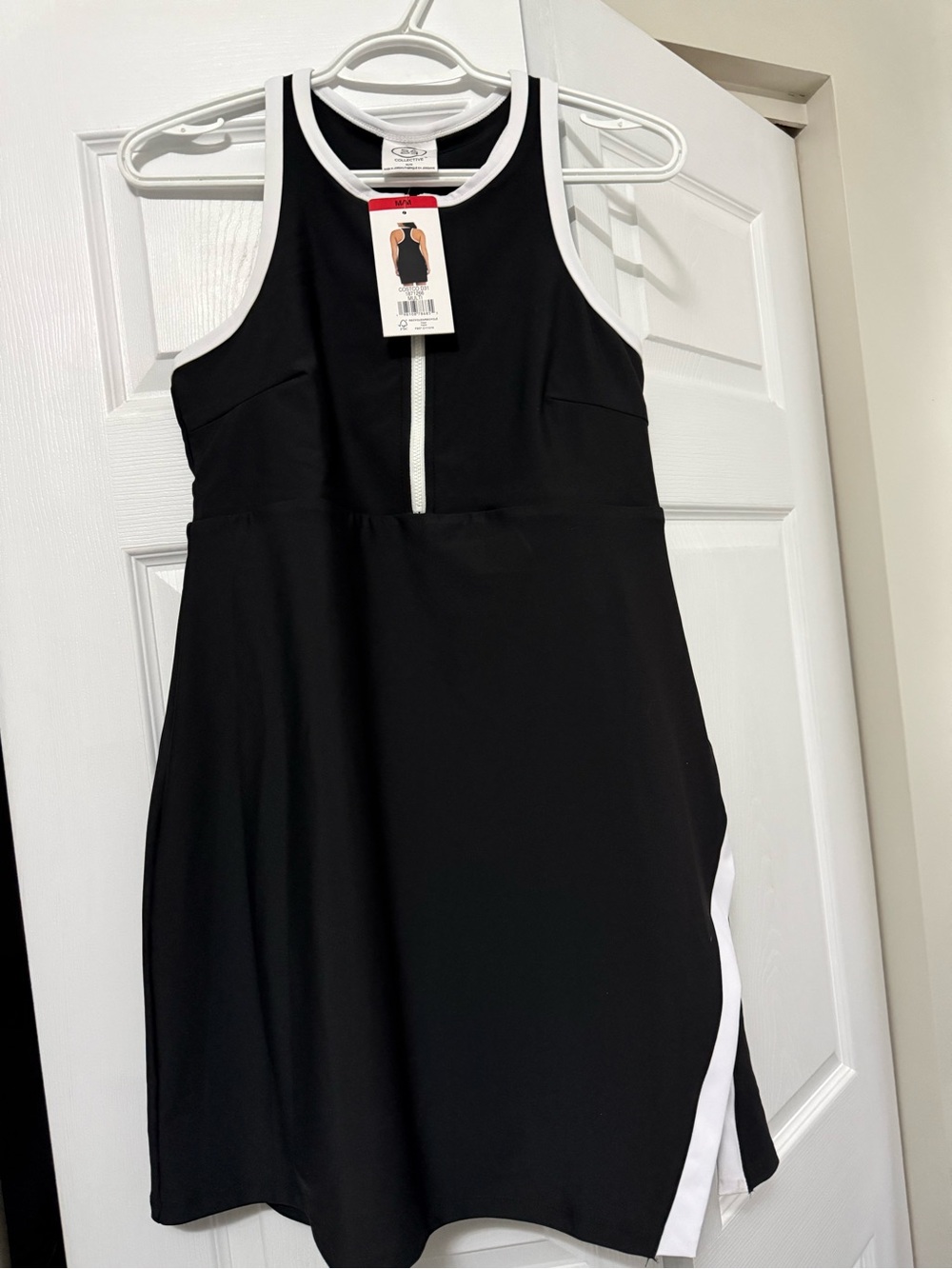 Black Sleeveless Mini Dress with White Contrast Trim